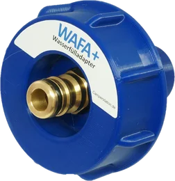 Blauer WAFA+ 7 Wasserfülladapter mit Messing-Schlauchanschluss