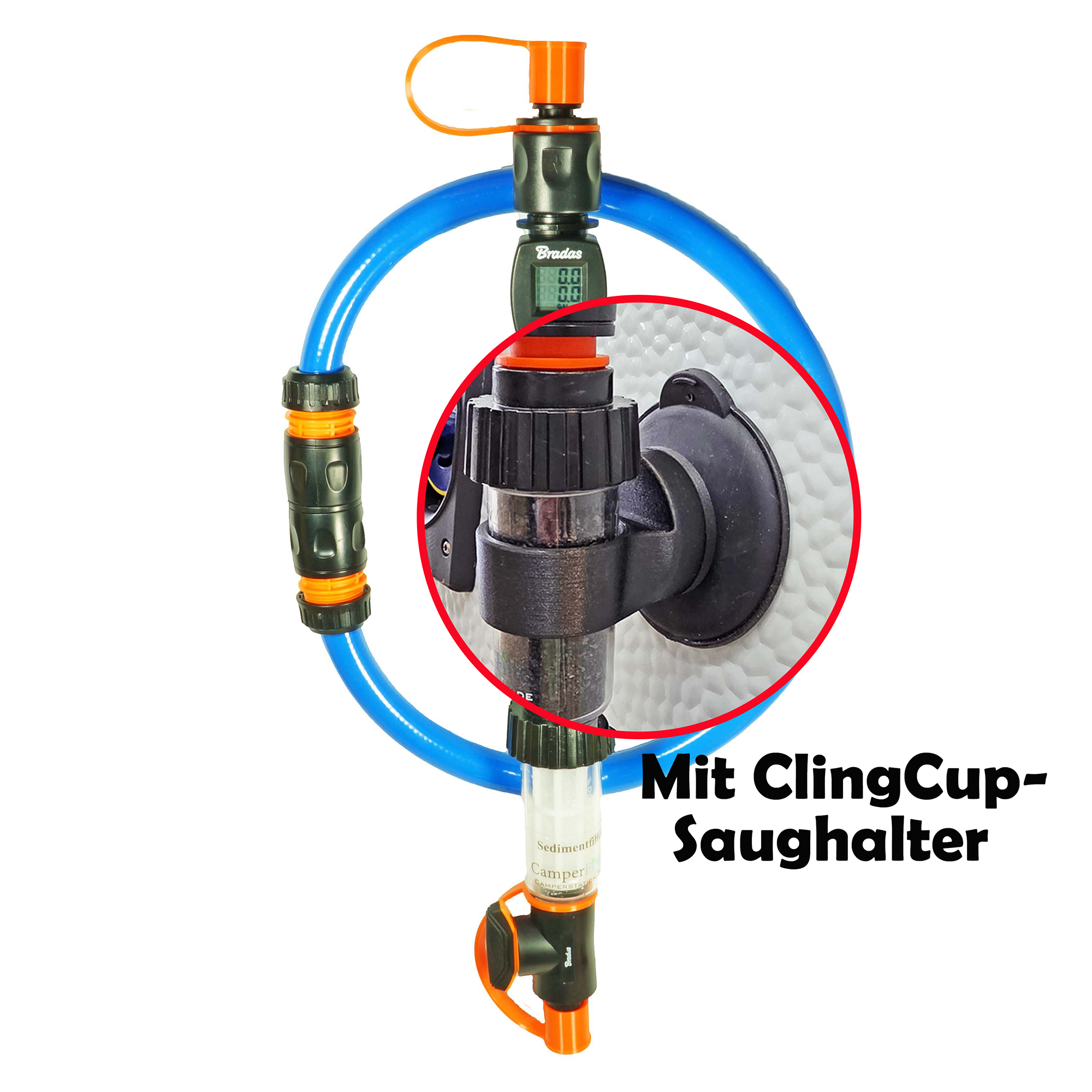 Aktivkohlefilter + Sedimentfilter + ClingCup Saughalterhalter	